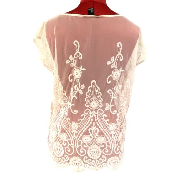 Forever 21 Pink Sheer Lace Top Sleeveless Popover Blouse Sz S Romantic Feminine - Picture 7 of 9